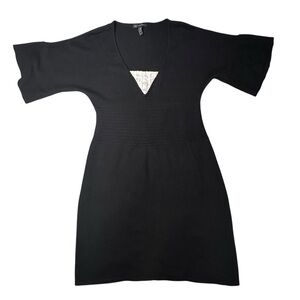 INC International Concepts Black and White Short Sleeve V-Neck Knit Dress Size L